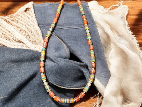 Sterling NAVAJO Pearl Carnelian & Heishi Jasper Beads Necklace VTG Silver 20" - Picture 5 of 10