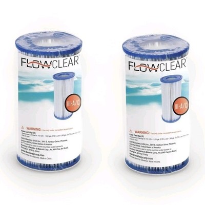 2 Bestway Type A/C 58012E Flowclear Pool Filter Cartridges Intex Summer Waves 
