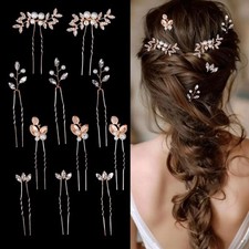 11 Pieces Bride Hair Pins Rhinestone Bridal Gold Hairpiece for Women Crystal ...