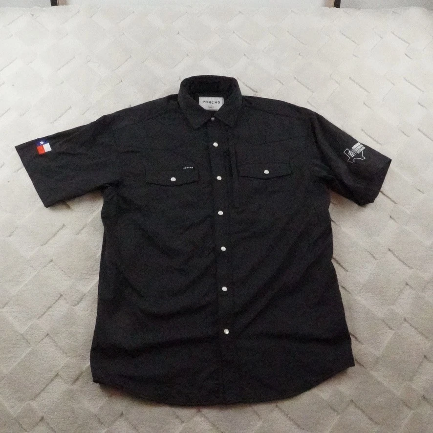Poncho Pearl Snap Shirt Mens Small Button Up Solid Black Regular Fit Western