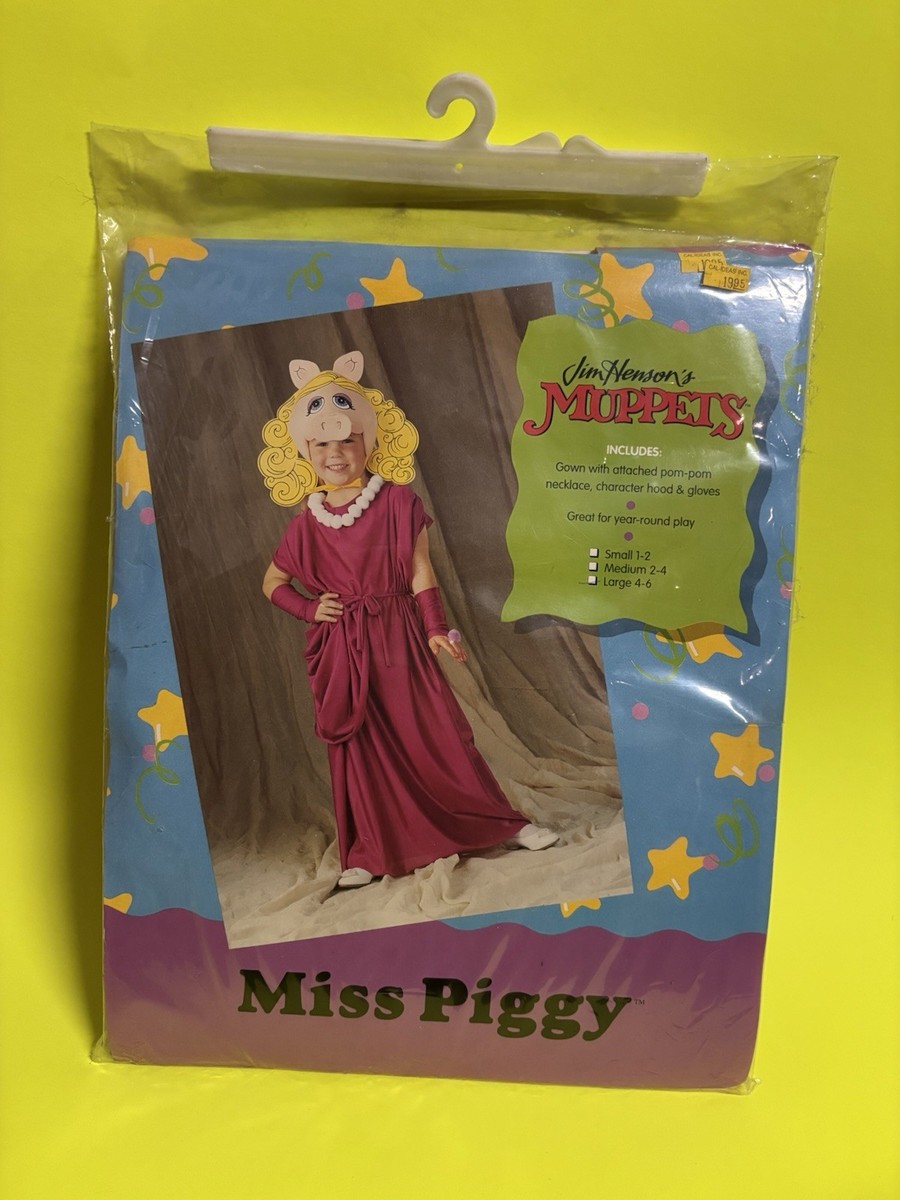 VTG Miss Piggy Muppets Red Dress Mask Costume CHILD Large 4-6 Rare