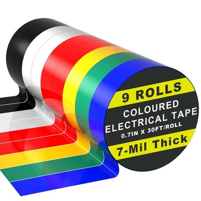 Giwiemi 9 Rolls Coloured 0.7 inch x 30 feet x 0.007 inch, Multicolor