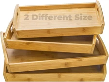Peohud 4 Pack Bamboo Serving Trays with Handles, Rectangular Kitchen 