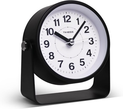 Analog Alarm Clock, Silent Non-Ticking Quartz Movement, Black 