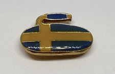 Vintage Sweden Curling Stone Rock Swedish Country Flag Lapel Pin (P234)