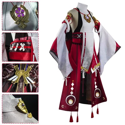 Cosplay Genshin Impact Yae Miko Kostüm Damen Kleid Halloween Outfit Perücke.