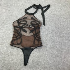 Thistle And Spire Bodysuit Womens L Black Sheer Snake Embroidered Halter Thong