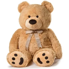 JOON Huge Teddy Bear - 38 Inches, Tan, Fluffy Faux Fur, Ribbon & Bow Signatur...