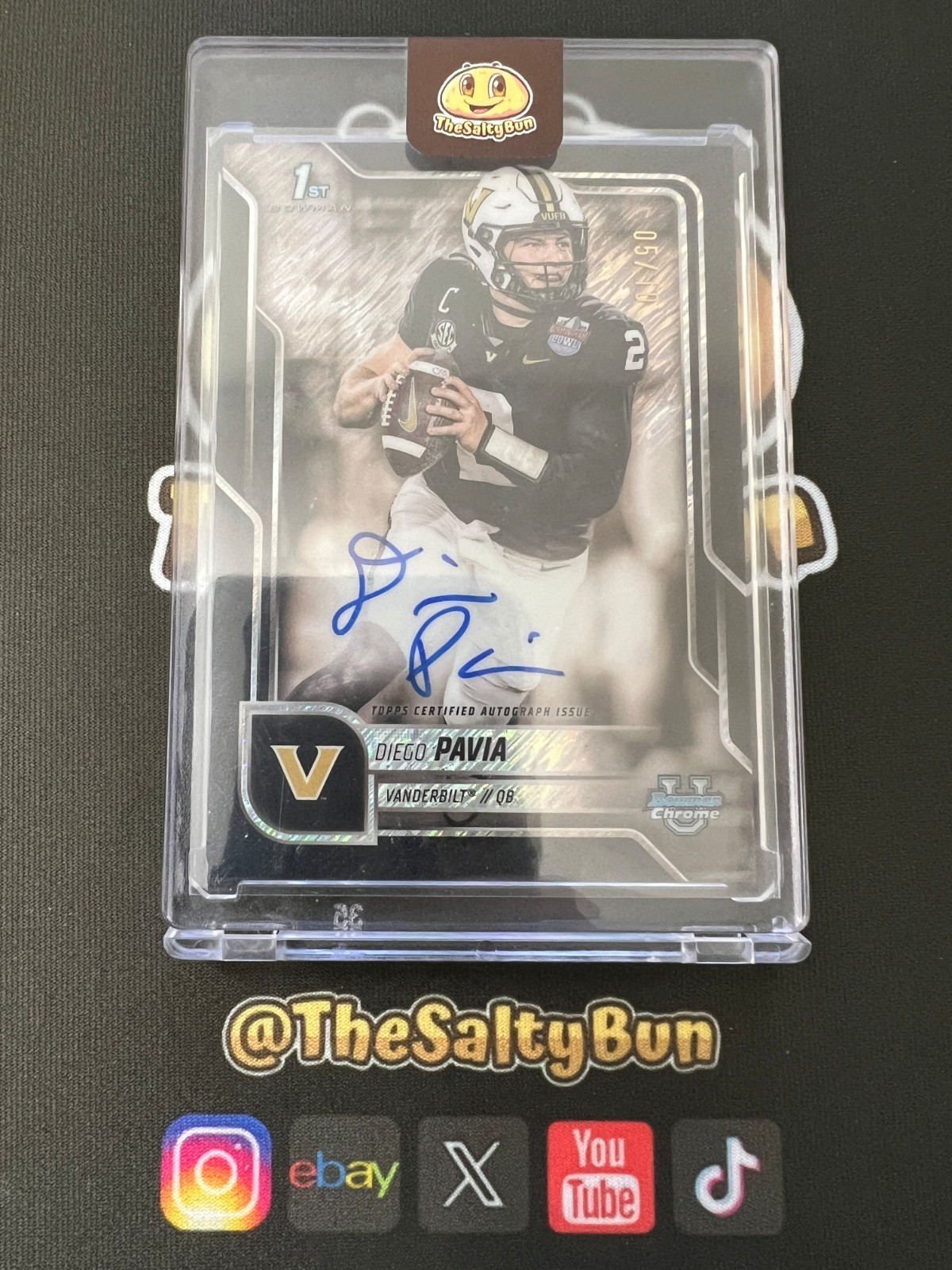 2025 Bowman Chrome University Diego Pavia 1st Bowman Black Shimmer Auto /10