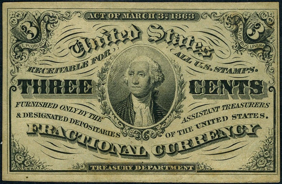 FR. 1226 3 c. 3rd Issue Fractional Note CU - Previously Mounted - Image 2 of 3