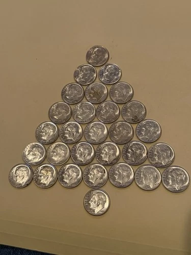 Lot of 29 Roosevelt Silver Dimes $249 Melt Value - AU -  Been In Storage 60+ Yrs