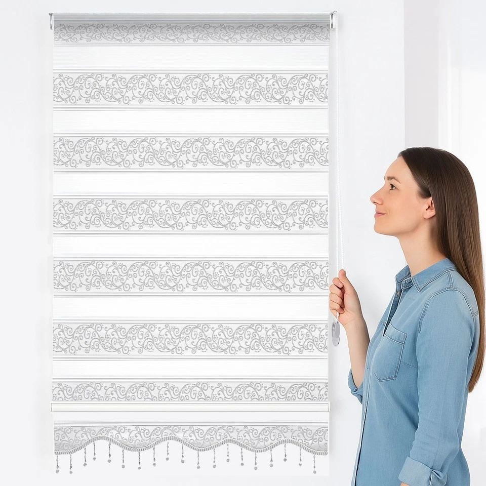 Doppelrollo Zebra Duo Rollo ohne Bohren Klemmfix Sichtschutz Jalousie mit Perlen - Bild 3 von 4