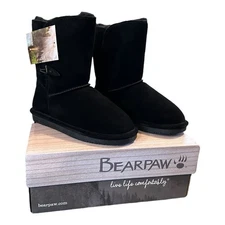 NEW Bearpaw Women’s Faux Fur Abigail 682W Black II011 Suede Toggle Boots Sz 6