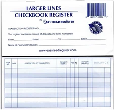 Larger Lines Checkbook Registers, Made in the USA, Wider Lines Low Vision Large