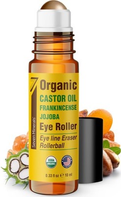 Castor Oil Roll On Eye Roller for Under Eye Bags, Dark Circles & Wrinkles - P...