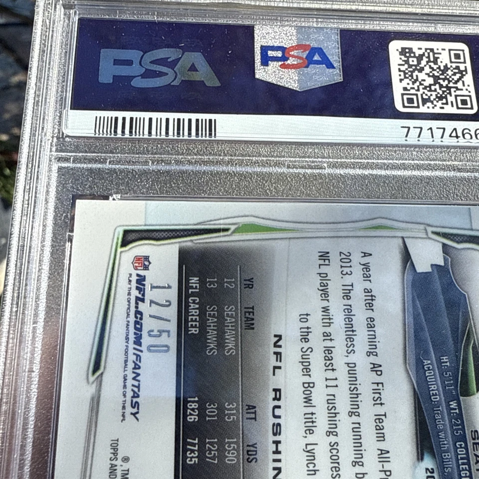 MARSHAWN LYNCH 2014 TOPPS CHROME 61 CARD GOLD REFRACTOR #/50 PSA 8 SEAHAWKS - Image 3 of 3