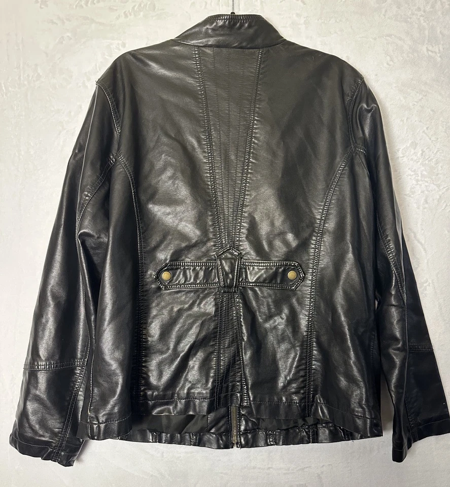 Chaqueta de moto Big Chill imitación cuero vegana para mujer XL negra cremalleras Foto 3 de 4