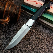 Gift-Ready 9" Damascus / Steel Knife Full Tang Hunt it Hunt + Leather Sheath