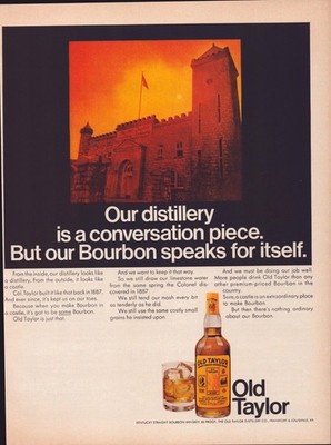1967 Old Taylor Bourbon Print Ad   Full Page Castle Distillery Glass Whiskey KY