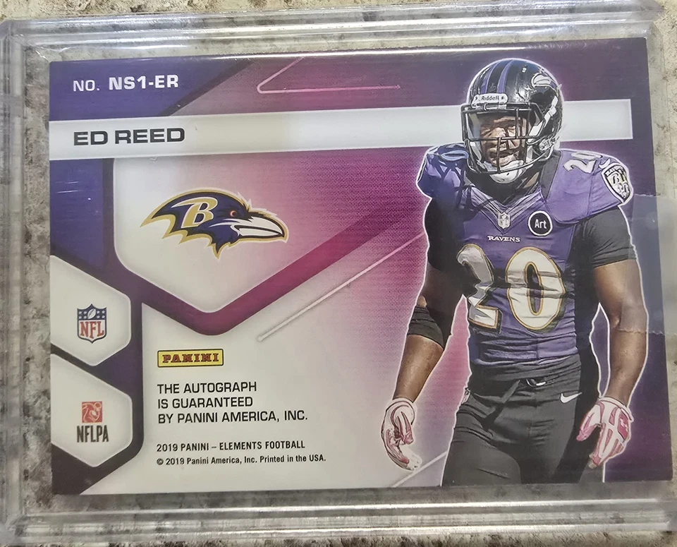 2019 Panini Elements Neon Signs Tier 1 Ed Reed #NS1-ER Blue /10 (AU) - Image 3 of 4