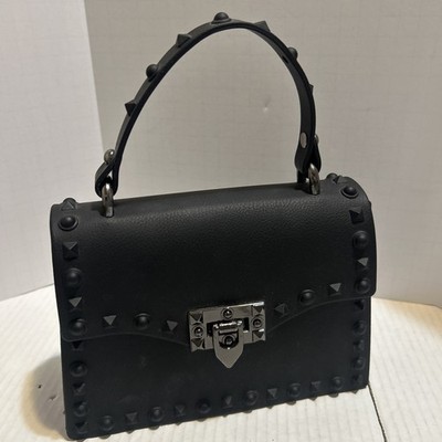 Goth Matte Black Studded Rubber Jelly Hand Bag/Purse Unique 6H, 8 W, 3D 