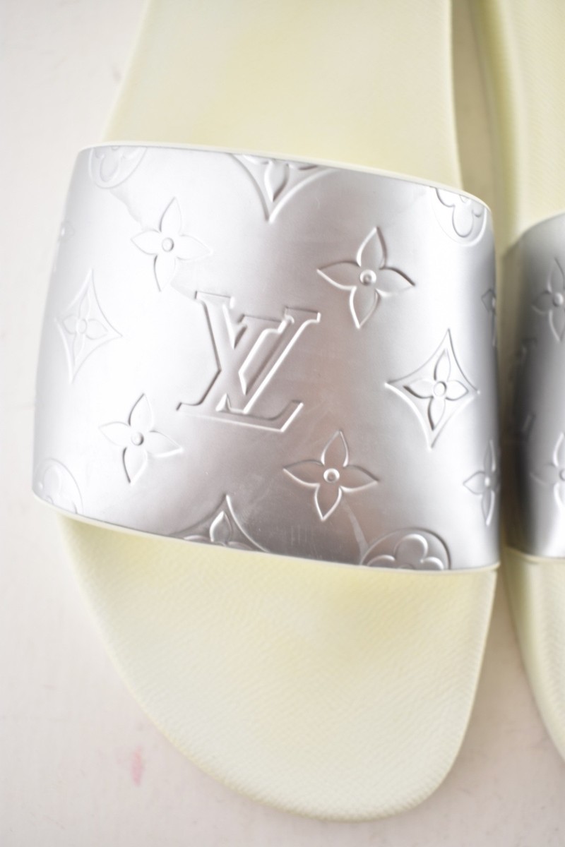 Louis Vuitton Waterfront Mule White Silver Monogram Slide Sandal