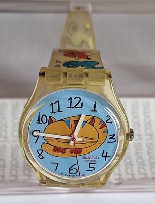 Rare Swatch Watch 2003 Original Gent Blue Cat Mouse YellowStrap GN209 Swiss Made $_57.JPG?set_id=8800005007 main image 4