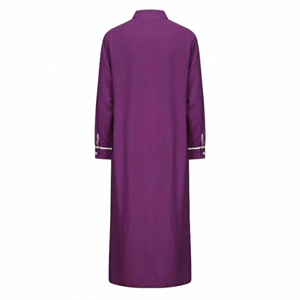 Hombres Árabe Saudí Púrpura Kaftan Bata Musulmana Thobe Jubba Thoub Vestido Ramadán Eid Foto 3 de 4