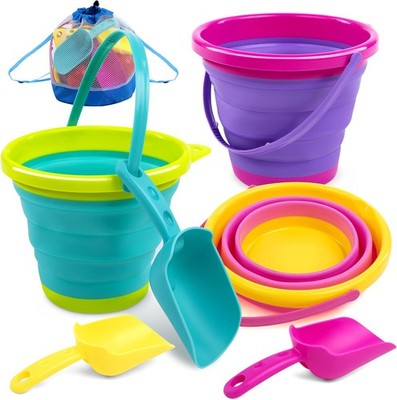 JOYIN (3 Packungen) Faltbares Strand Eimer Set, Sandkasten Sandspielzeug, bunt