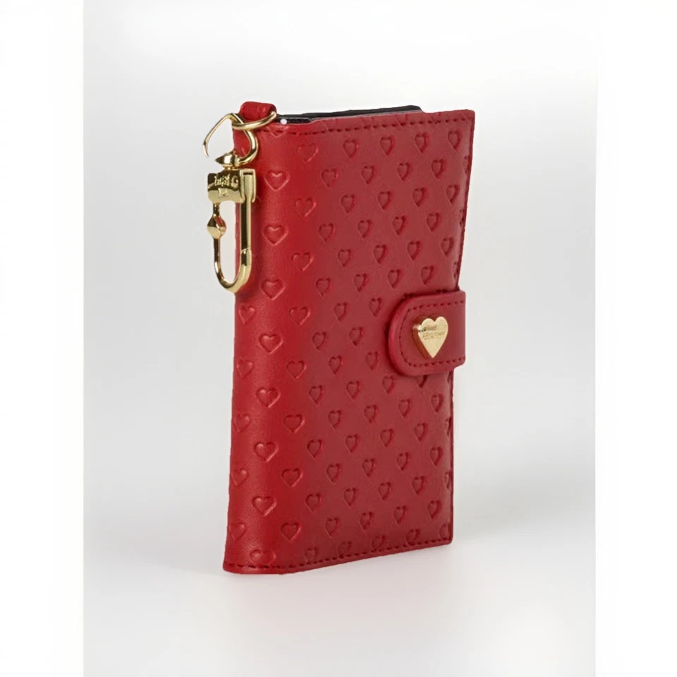 XOX BETSEY JOHNSON Red Card Case Wallet Key Ring Bag Charm Embossed Heart XOLEAH - Image 3 of 4