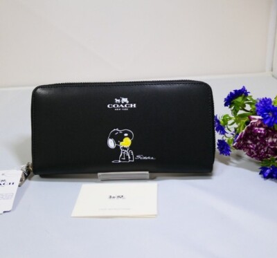 COACH × Peanuts SNOOPY WOODSTOCK Geldbörse Round Zip Schwarz Selten Neu