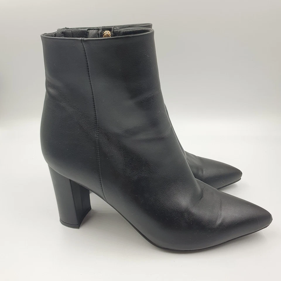 Billini Boots Womens Sz 9 Black Faux Leather Block Heel Ankle Zip Up Point Toe - image 4 of 4