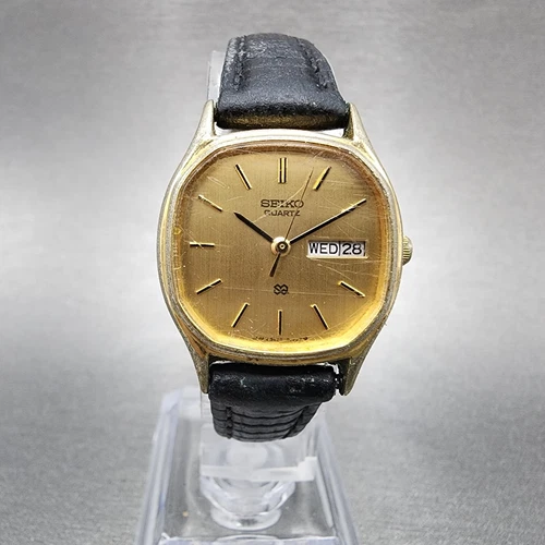 VTG Seiko SQ Watch Women 24mm Gold Dial Gold Tone Octagon 3423-5060 New Batt