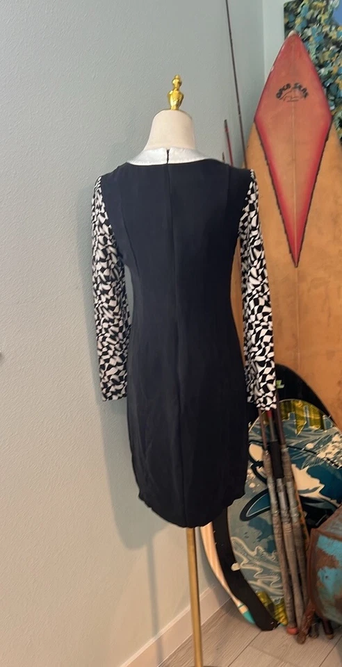 Raoul 豪华黑色丝绸和皮革连衣裙,尺寸 O/US Fr 32,正品,二手状况完好,独特 — 第 4/4 张图片