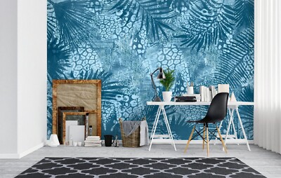 3D Blue Leaves A2011 Wallpaper Wall Mural Self-adhesive Andrea Haase Amy
