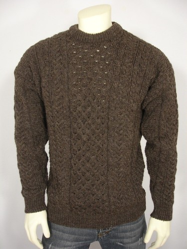 ORVIS FISHERMAN BROWN WOOL CABLE KNIT 