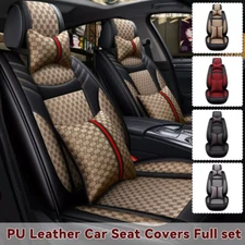Luxury Leather Front + Rear Car Seat Covers 5-Seats Cushion Full Set Universal