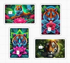 Tigers Credit Debit ATM Card Skin Stickers Cat Neon Jungle Stripes Tiger Flower