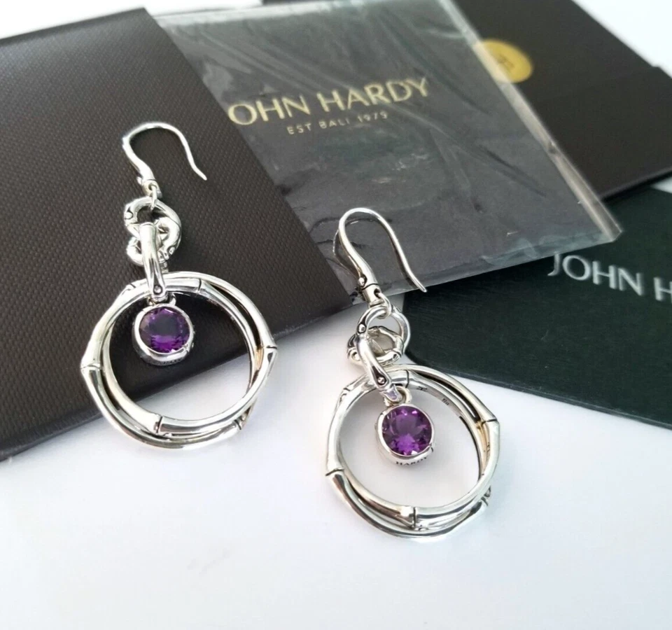 JOHN HARDY - RARO - Pendientes colgantes de bambú amatista púrpura - ¡Prístinos! $595 Foto 2 de 4