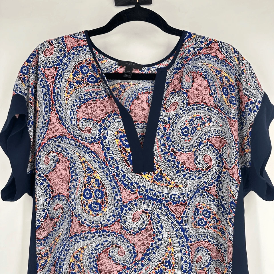 J. Túnica Crew feminina colorblock paisley top natação cover-up azul vermelho tamanho 2XS - Imagem 4 de 4