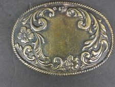 Vintage Art Nouveau Filigree Floral Brass Belt Buckle