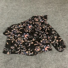 Belle Sky Top Womens Medium Black Floral AOP Lined One Shoulder Blouse Oversized