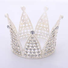 Crown Cake Topper Crystal Tiara Kids Hair Ornament Birthday Party Favors Silver