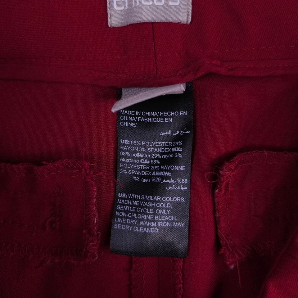 Chicos Pants Womens 1 US 8 Red So Slimming Bootcut Flare Trousers Stretch Career - Image 4 of 4