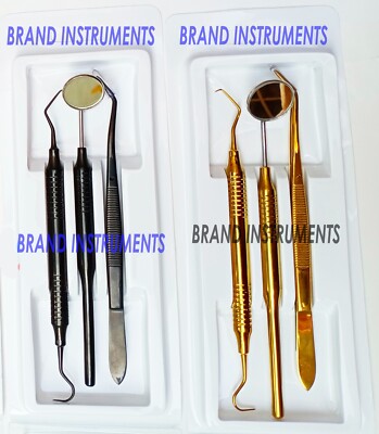 Dental Basic Examination Kits Probes Mirror Color Coaded Instruments Set Of 3pcs