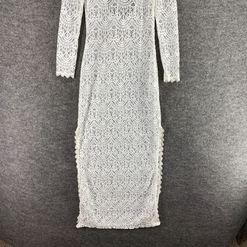New Divided Dress Women 4 White Geometric Crochet Maxi Long Tasseled Long Sleeve - Picture 4 of 12