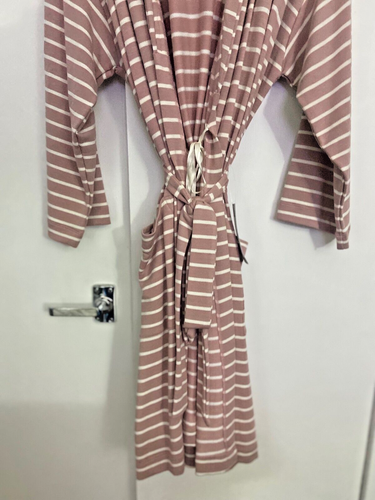 Super soft BNWT M&S dusky pink stripe flexifit hooded dressing gown robe 20-22 - Picture 3 of 4
