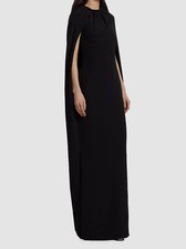 $2996 Brandon Maxwell Women's Black Long Silk Column Capelet Gown Dress Size 2