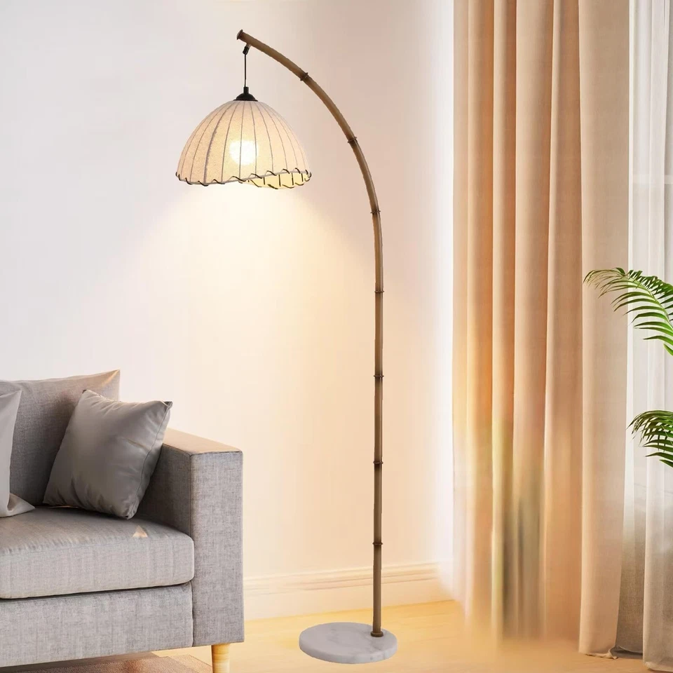 Lámpara de pie de bambú Mid Century ratán retro luz de pie estilo bohemio LED Tal... Foto 3 de 4