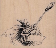 Witch In Basket 3 1/4 x 2 3/4" Rubber Stamp, Witch Stamp, Halloween Stamp